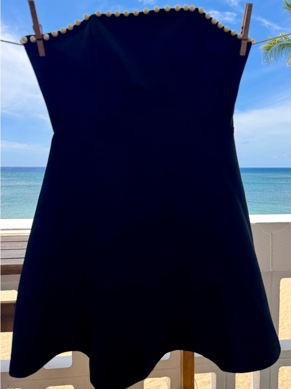 Altar'd State Black Strapless Pearl-Trim Dress